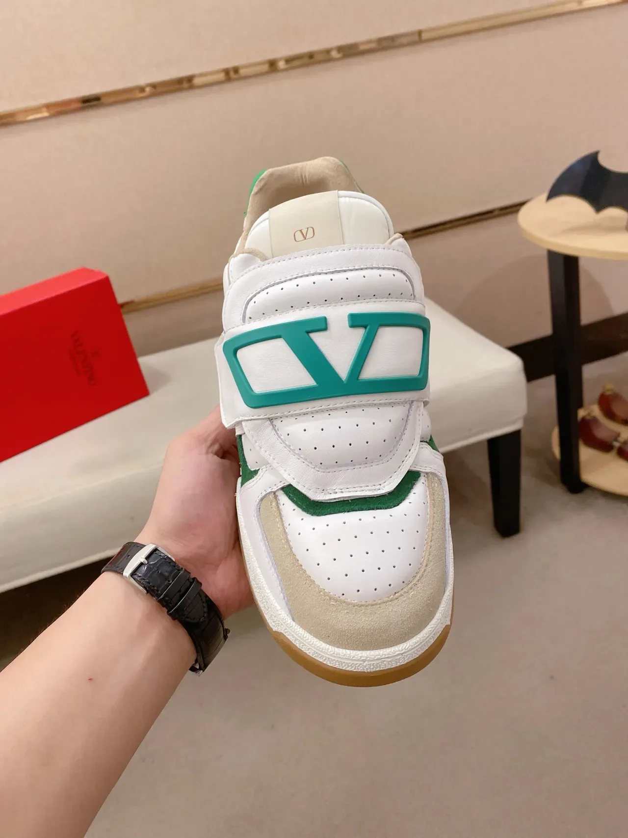 White Green Teal Strap-Closure Lifestyle Sneaker 5