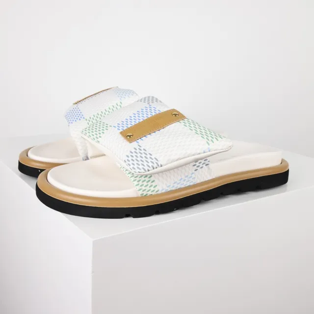 White Multicolor Patterned Textile Upper Padded Footbed Slippers 2