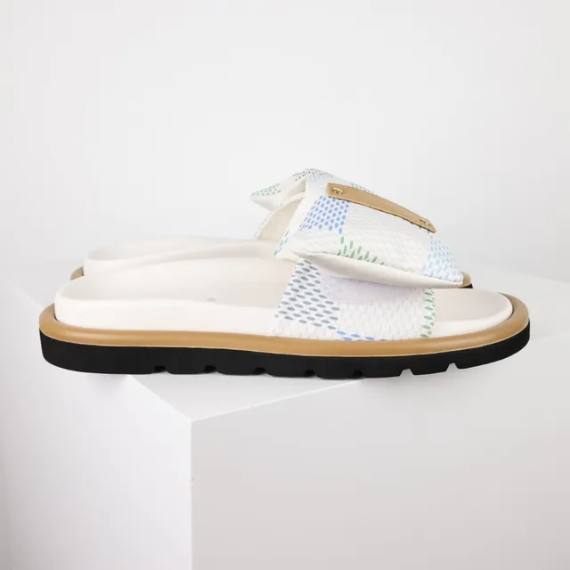 White Multicolor Patterned Textile Upper Padded Footbed Slippers 3