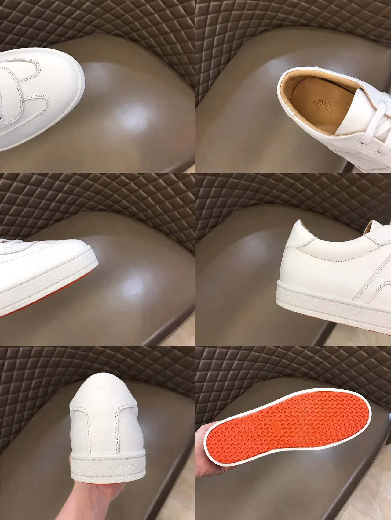 White Orange Clean Leather Upper Stitched H-Shaped Side Panel Lifestyle Sneakers 2