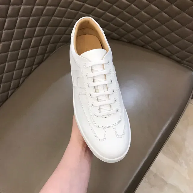 White Orange Clean Leather Upper Stitched H-Shaped Side Panel Lifestyle Sneakers 4