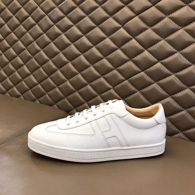 White Orange Clean Leather Upper Stitched H-Shaped Side Panel Lifestyle Sneakers 5