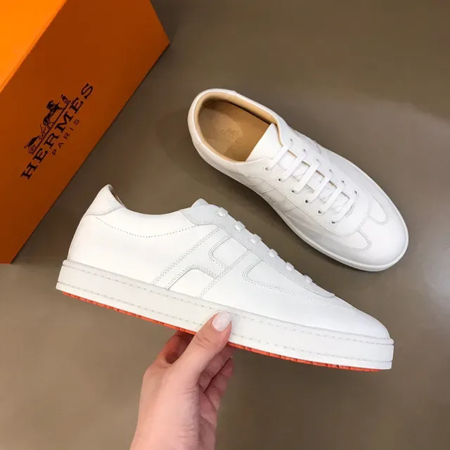 White Orange Clean Leather Upper Stitched H-Shaped Side Panel Lifestyle Sneakers 6