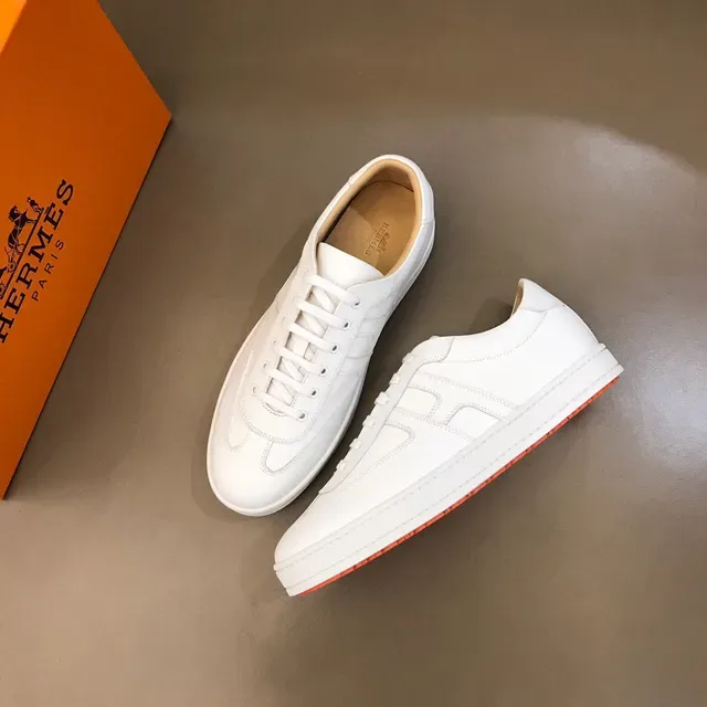 White Orange Clean Leather Upper Stitched H-Shaped Side Panel Lifestyle Sneakers 8