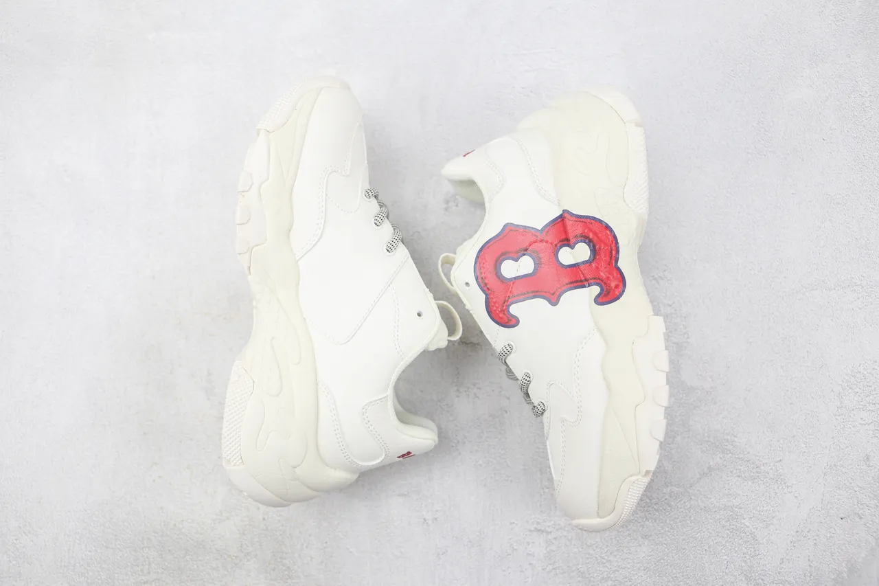White Red Chunky Sole Leather Upper Sneakers 2
