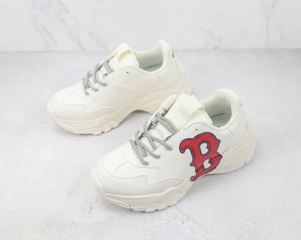 White Red Chunky Sole Leather Upper Sneakers 4