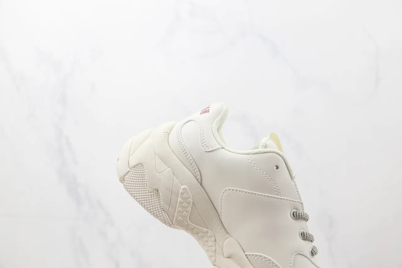 White Red Chunky Sole Leather Upper Sneakers 5