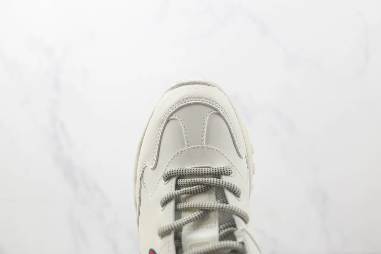 White Red Chunky Sole Leather Upper Sneakers 6