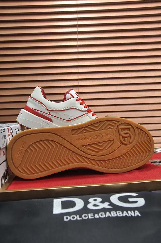 White Red Leather-Like Upper Contrast Piping Sneakers 4
