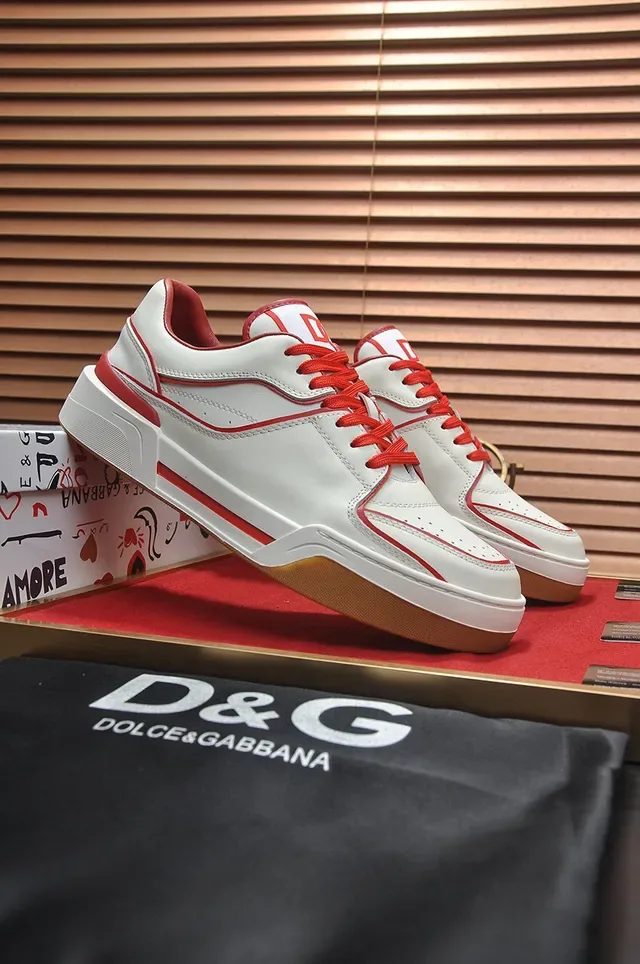 White Red Leather-Like Upper Contrast Piping Sneakers 8
