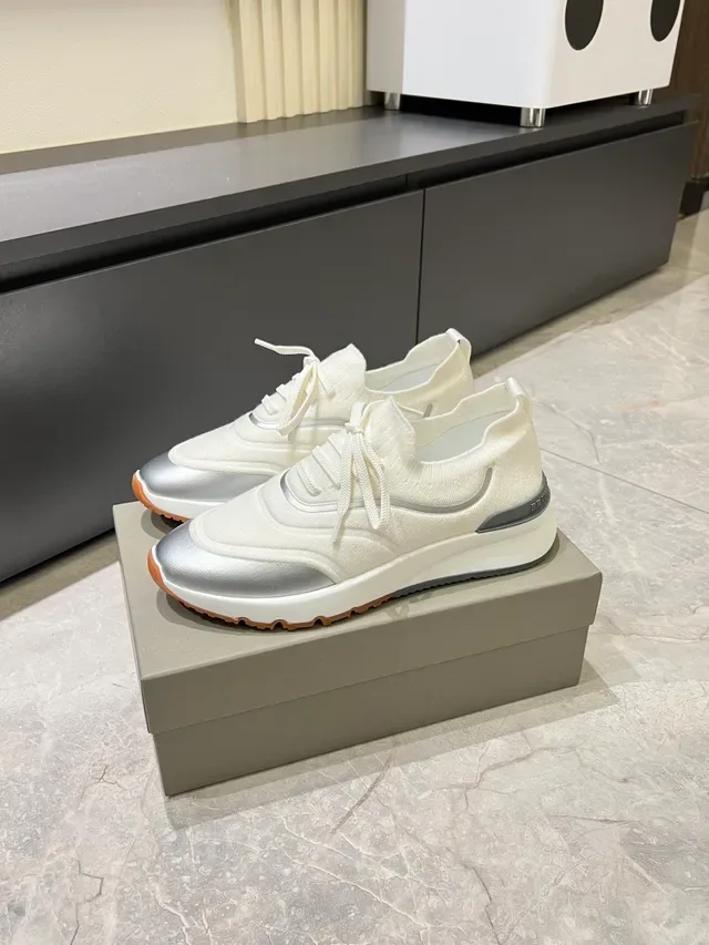 White Silver Knit Sock-Fit Upper Metallic Overlays Lifestyle Sneakers 5