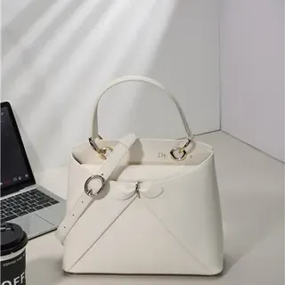 White Structured Top-Handle Geometric Paneling Handbag
