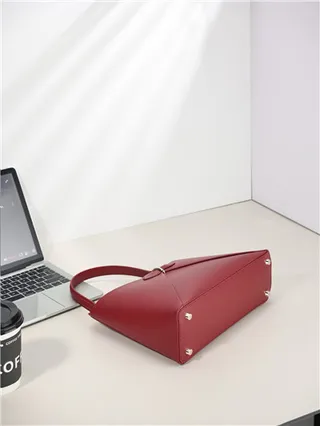 White Structured Top-Handle Geometric Paneling Handbag 14