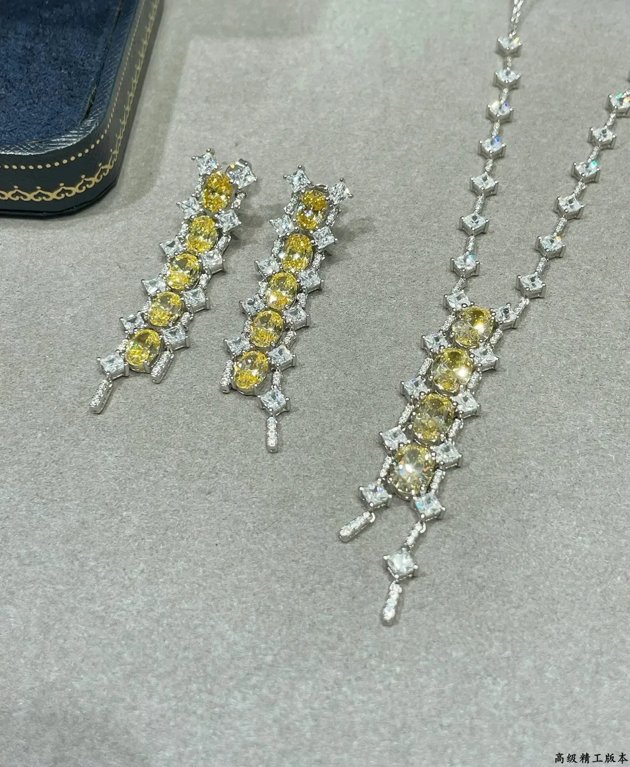 Yellow and Clear Stone Cascade Dangle Earrings 4