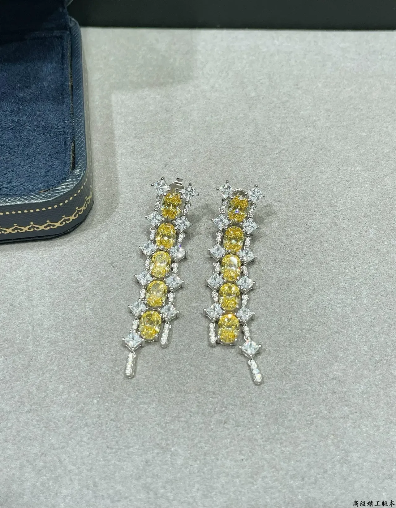 Yellow and Clear Stone Cascade Dangle Earrings 5