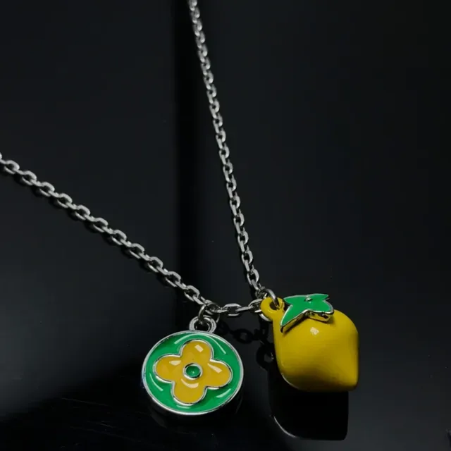 Yellow and Green Enamel Flower and Lemon Charm Necklace 4