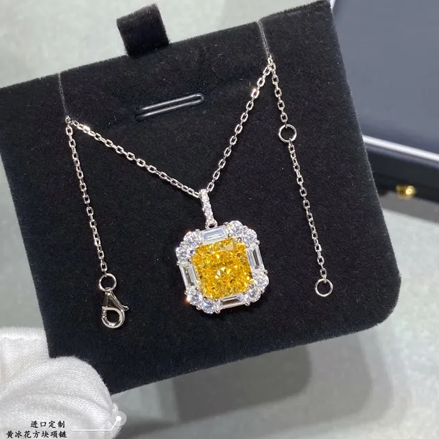 Yellow and Lavender Square Halo Pendant Necklaces 2