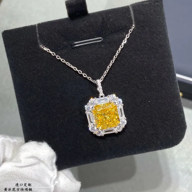 Yellow and Lavender Square Halo Pendant Necklaces 3