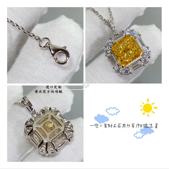 Yellow and Lavender Square Halo Pendant Necklaces 4