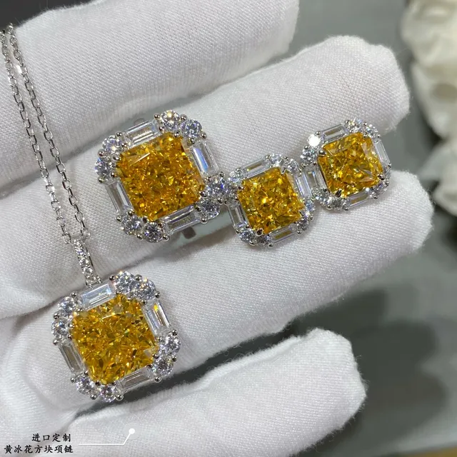 Yellow and Lavender Square Halo Pendant Necklaces 6