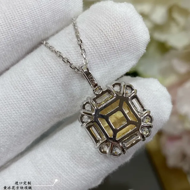Yellow and Lavender Square Halo Pendant Necklaces 7
