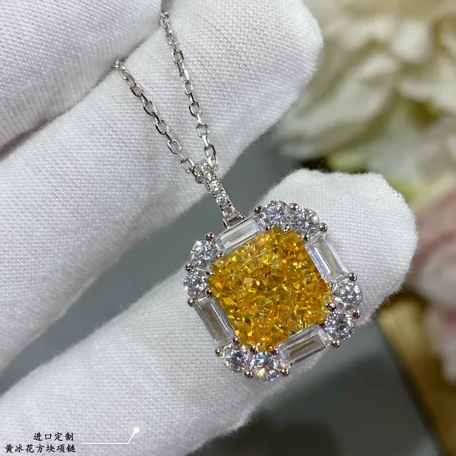 Yellow and Lavender Square Halo Pendant Necklaces 8