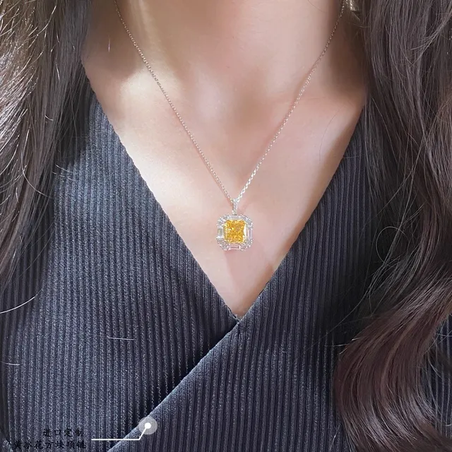 Yellow and Lavender Square Halo Pendant Necklaces 9