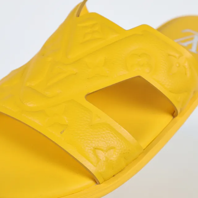 Yellow Embossed Two-Strap Flat Slippers 6
