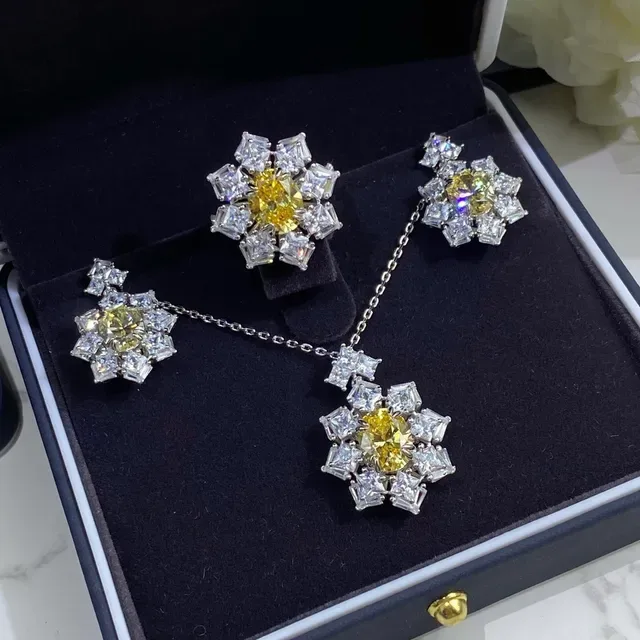 Yellow Silver Cluster Floral/starburst Setting Ring 6