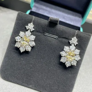 Yellow Silver Floral Cluster Drop Earrings