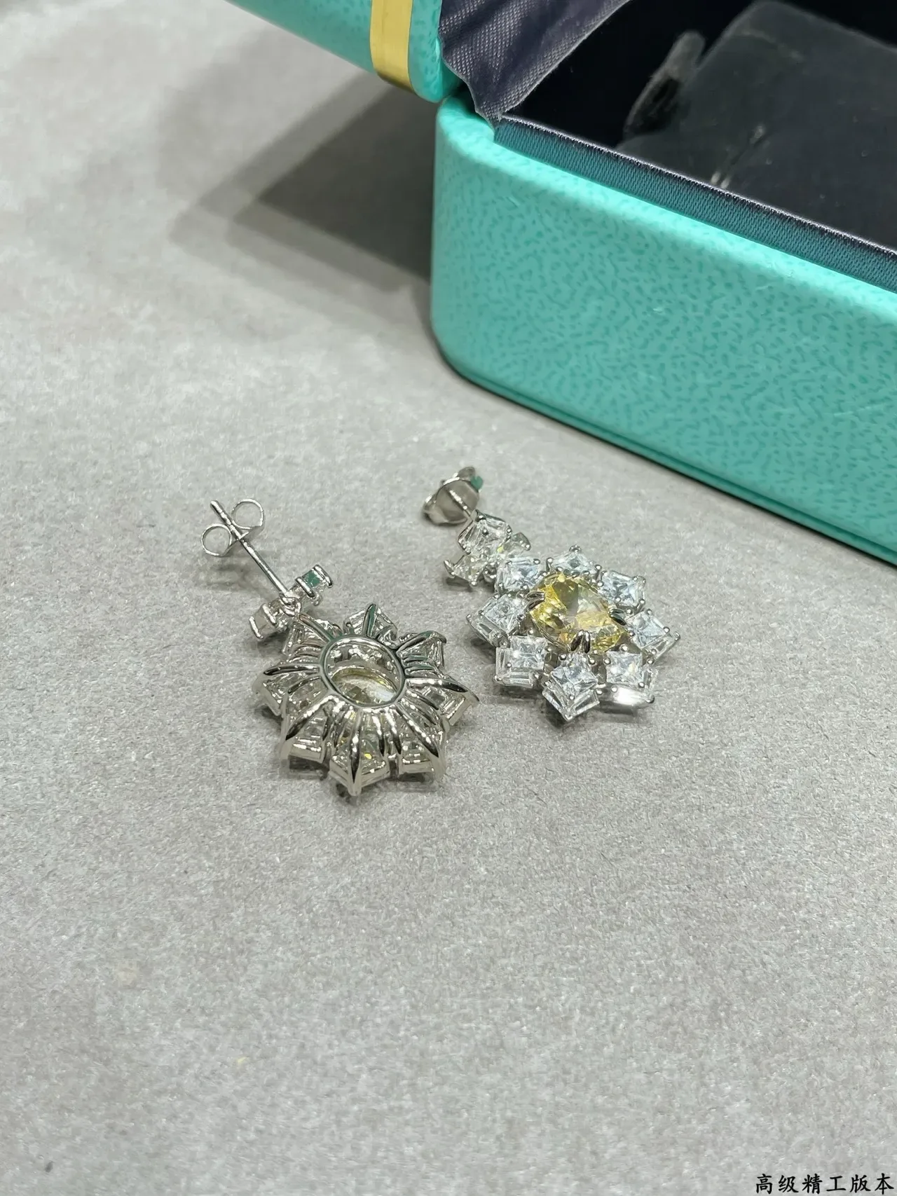 Yellow Silver Floral Cluster Drop Earrings 2