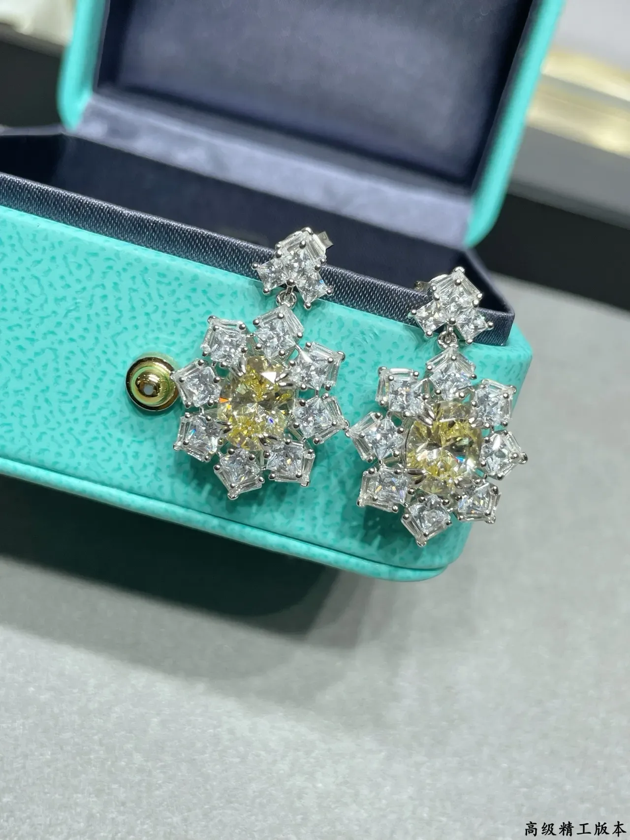 Yellow Silver Floral Cluster Drop Earrings 7