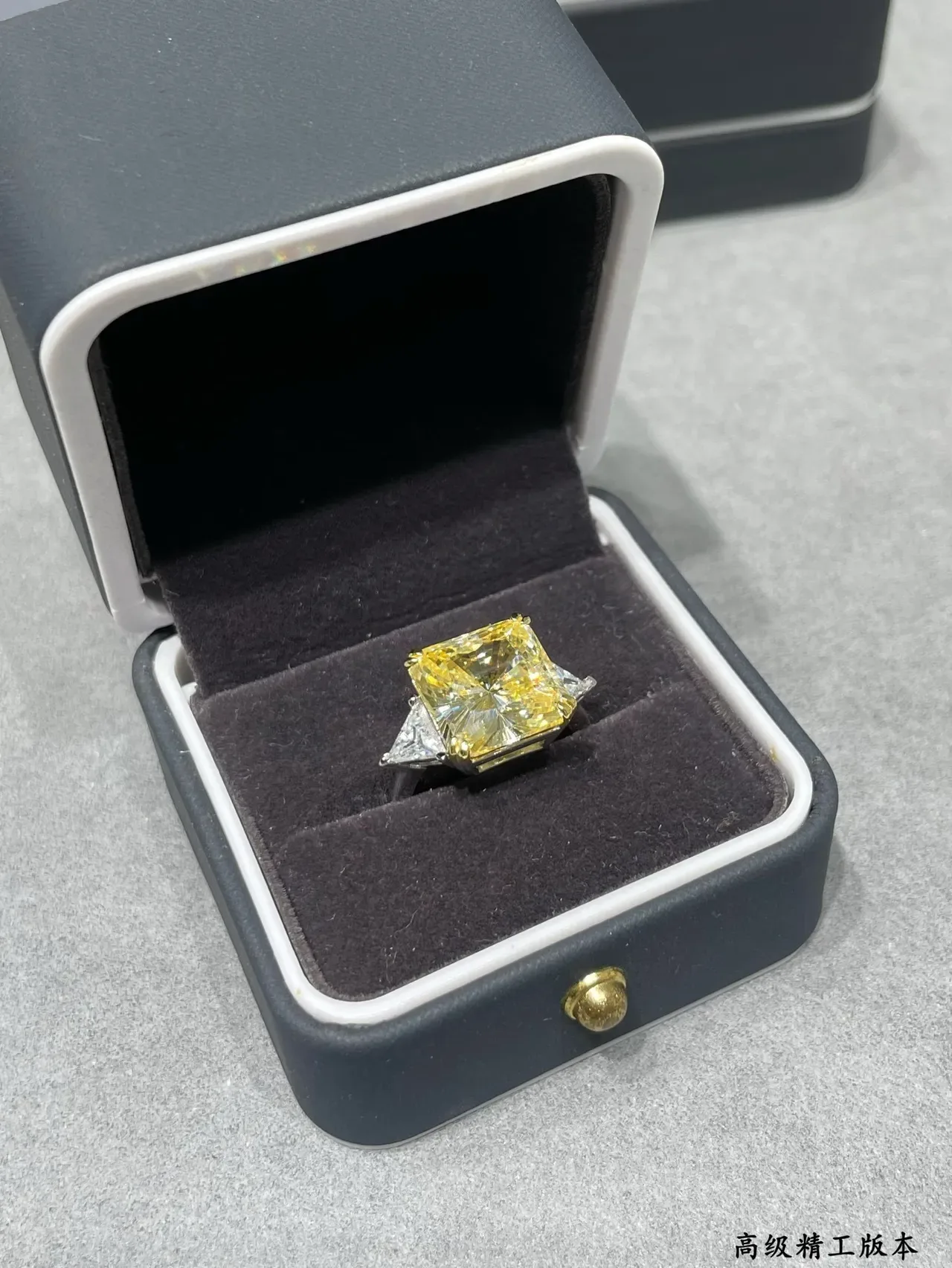 Yellow Square-Cut Gemstone Trillion Accent Three-Stone Ring 5