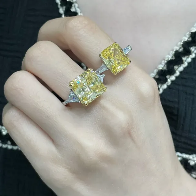 Yellow Square-Cut Gemstone Trillion Accent Three-Stone Ring 8
