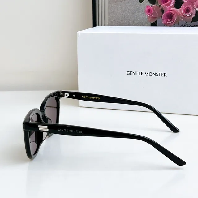 Gentle Monster Black Beige Rectangular Cat-Eye Hybrid Acetate Frame Sunglasses 2