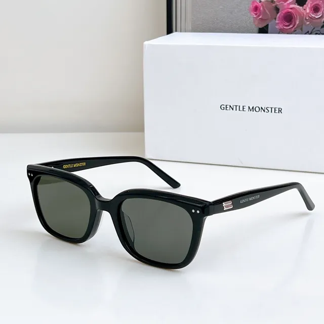 Gentle Monster Black Beige Rectangular Cat-Eye Hybrid Acetate Frame Sunglasses 3