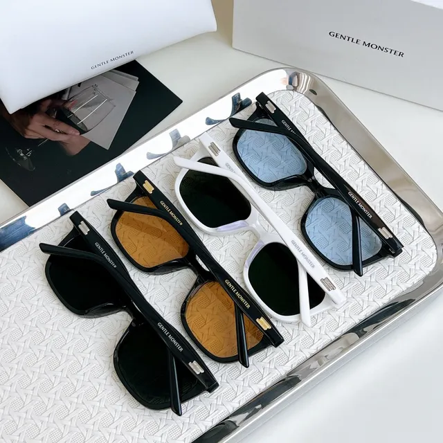 Gentle Monster Black Beige Rectangular Cat-Eye Hybrid Acetate Frame Sunglasses 7
