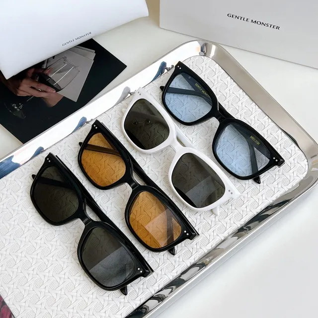 Gentle Monster Black Beige Rectangular Cat-Eye Hybrid Acetate Frame Sunglasses 8