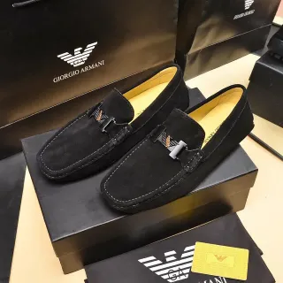 Giorgio Armani Black Yellow Suede Upper Metal Buckle Detail Loafer
