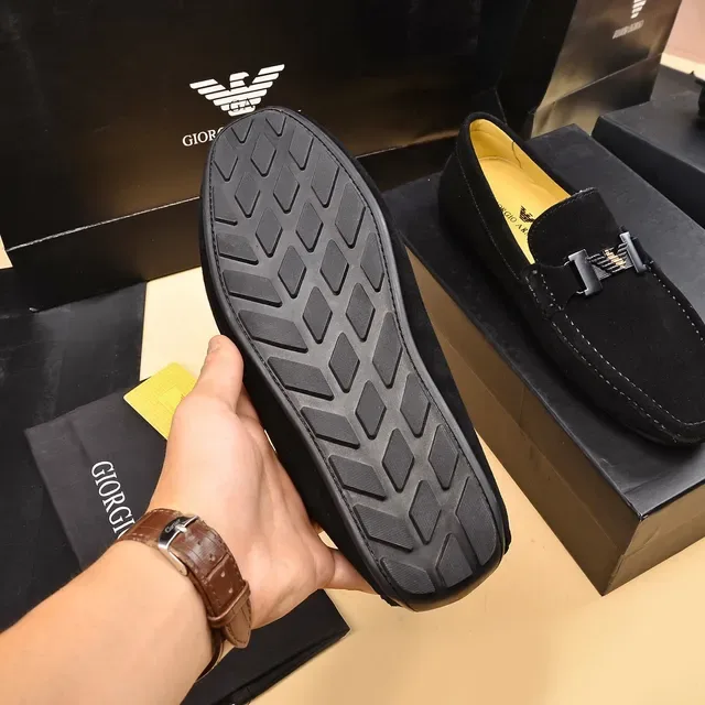 Giorgio Armani Black Yellow Suede Upper Metal Buckle Detail Loafer 5