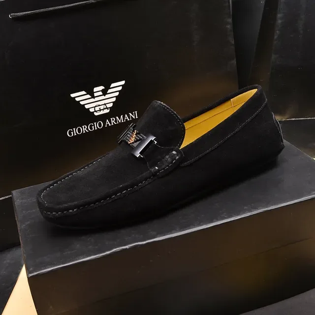 Giorgio Armani Black Yellow Suede Upper Metal Buckle Detail Loafer 6