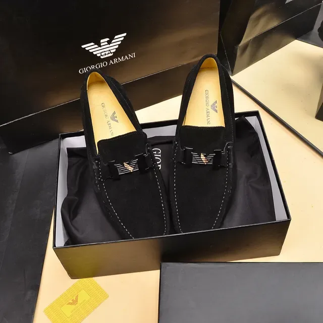 Giorgio Armani Black Yellow Suede Upper Metal Buckle Detail Loafer 7