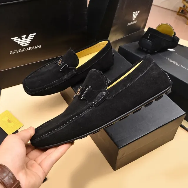 Giorgio Armani Black Yellow Suede Upper Metal Buckle Detail Loafer 8
