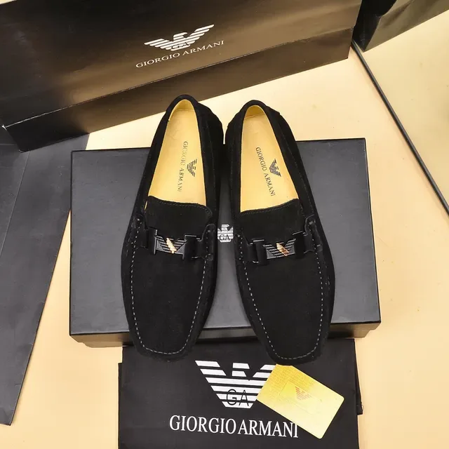 Giorgio Armani Black Yellow Suede Upper Metal Buckle Detail Loafer 9