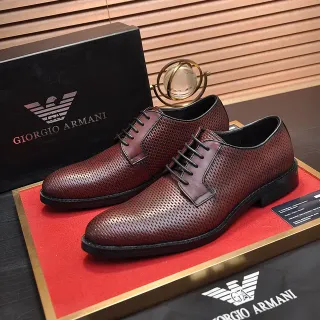 Giorgio Armani Burgundy Perforated Leather Oxford Shoes