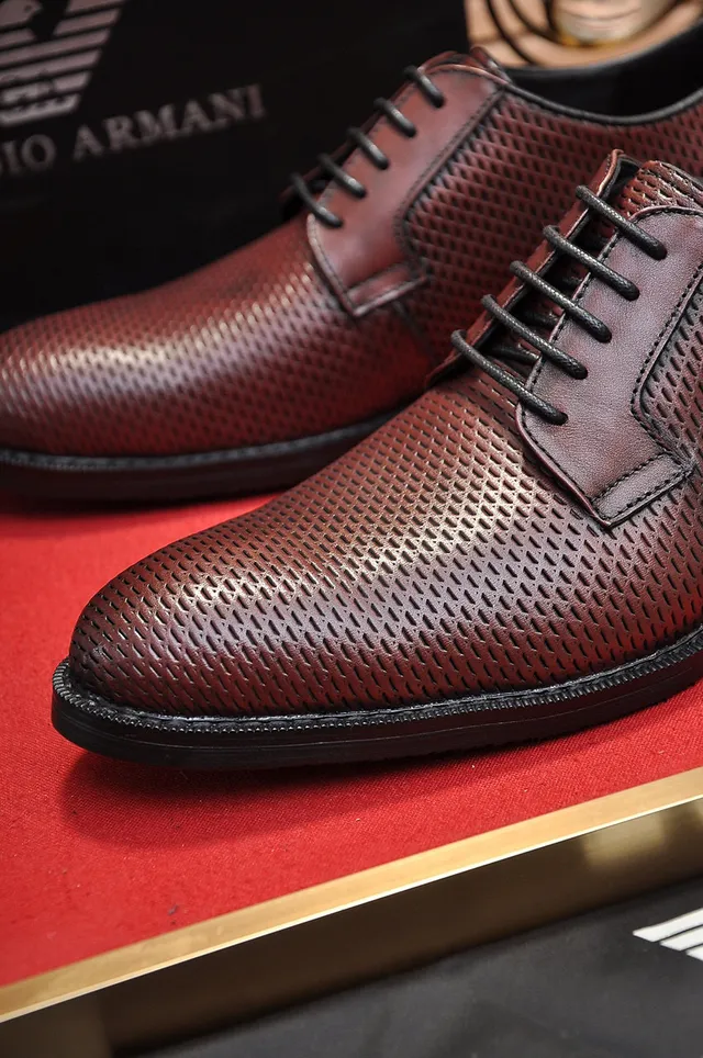 Giorgio Armani Burgundy Perforated Leather Oxford Shoes 3