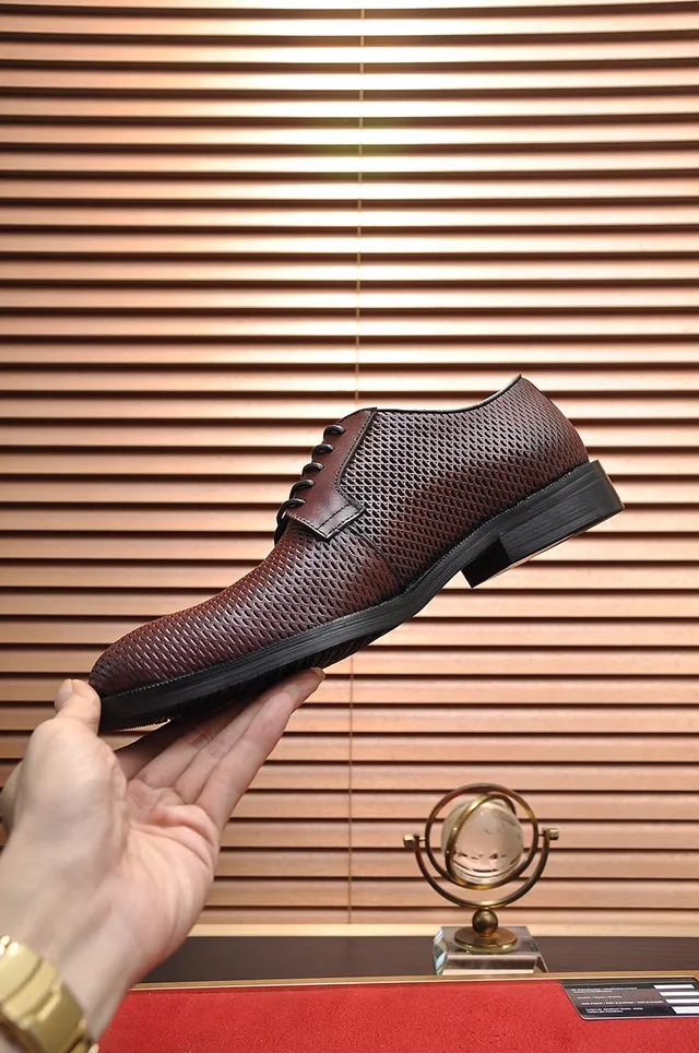 Giorgio Armani Burgundy Perforated Leather Oxford Shoes 4