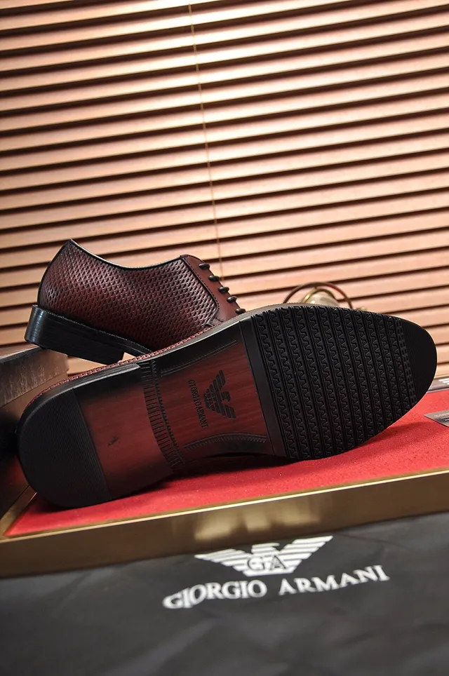 Giorgio Armani Burgundy Perforated Leather Oxford Shoes 5