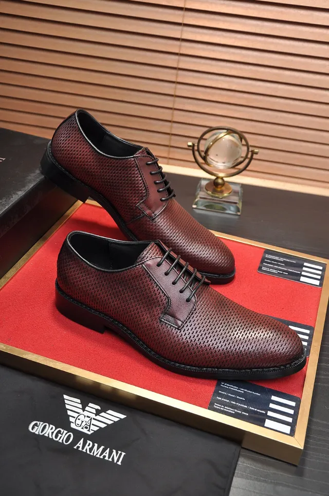 Giorgio Armani Burgundy Perforated Leather Oxford Shoes 6