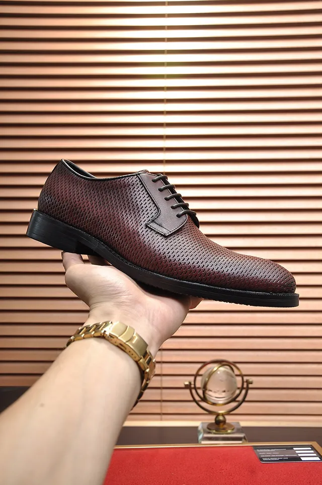 Giorgio Armani Burgundy Perforated Leather Oxford Shoes 7
